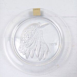 Cristal Lalique Eagle Head Crystal Plate 1973 Paris Vintage